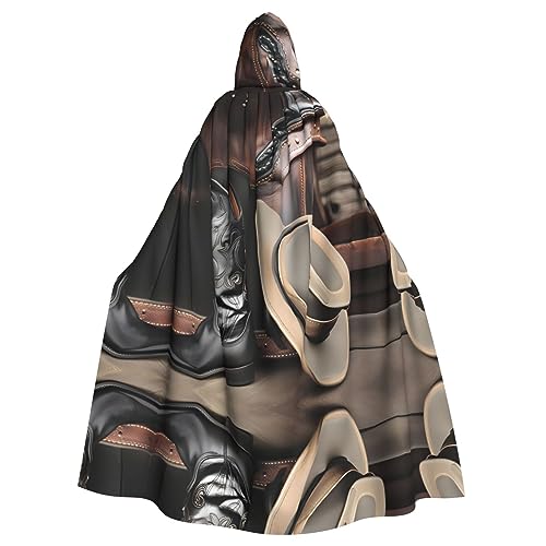 WZYWHJ Cowboy-Poncho mit Kapuze, schwarzer Hut, Westernstiefel, bedruckt, Aldult Cosplay, Poncho mit Kapuze, Umhang für Damen und Herren, Halloween-Party von WZYWHJ