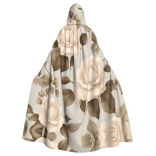 WZYWHJ Cremefarbener Shabby-Rosen-Blumenmuster, Cosplay-Poncho mit Kapuze, Umhang für Damen und Herren, Halloween-Party von WZYWHJ