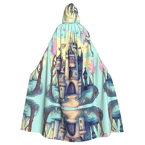 WZYWHJ Fairytale Castle bedruckter Cosplay-Poncho mit Kapuze, Umhang für Damen und Herren, Halloween-Party von WZYWHJ