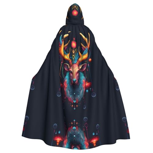 WZYWHJ Farbenfrohe Glocken auf dem Geweih, bedruckt Aldult Cosplay Poncho Kapuzenumhang für Damen und Herren Halloween Party WZYWHJ Farbenfrohe Glocken auf dem Geweih, bedruckt Aldult Cosplay Poncho Kapuzenumhang für Damen und Herren Halloween Party von WZYWHJ