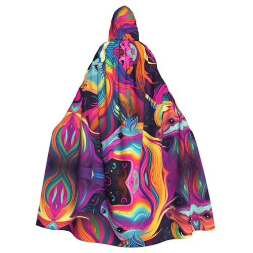 WZYWHJ Farbenfroher Einhorn-Druck, Aldult Qualität, Cosplay-Poncho mit Kapuze, Umhang für Damen und Herren, Halloween von WZYWHJ