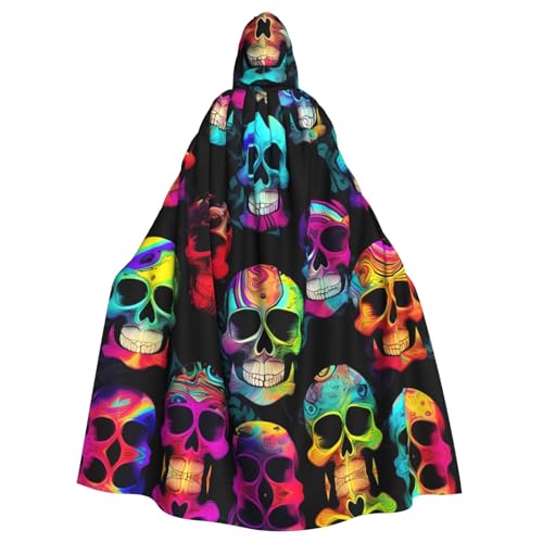 WZYWHJ Farbiger Totenkopf-Druck, Aldult Cosplay, Poncho mit Kapuze, Umhang für Damen und Herren, Halloween-Party von WZYWHJ