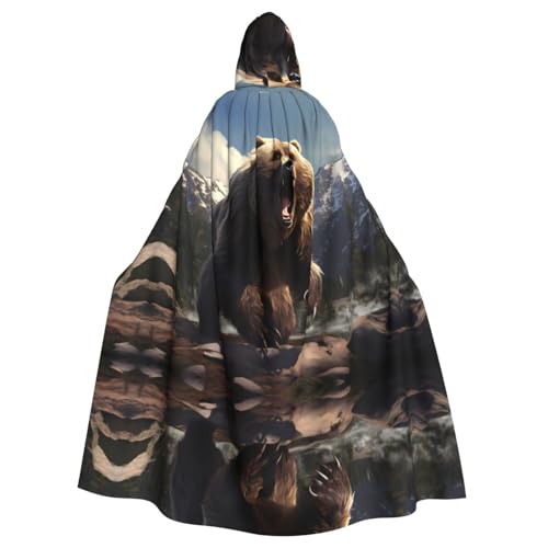 WZYWHJ Fierce Grizzly Bears Muster Aldult Qualität Cosplay Poncho Kapuzenumhang für Damen und Herren Halloween von WZYWHJ