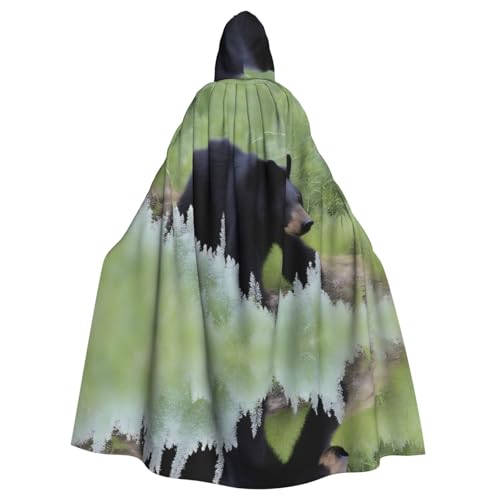 WZYWHJ Gehender schwarzer Bären-Druck, Aldult Qualität, Cosplay-Poncho mit Kapuze, Umhang für Damen und Herren, Halloween von WZYWHJ