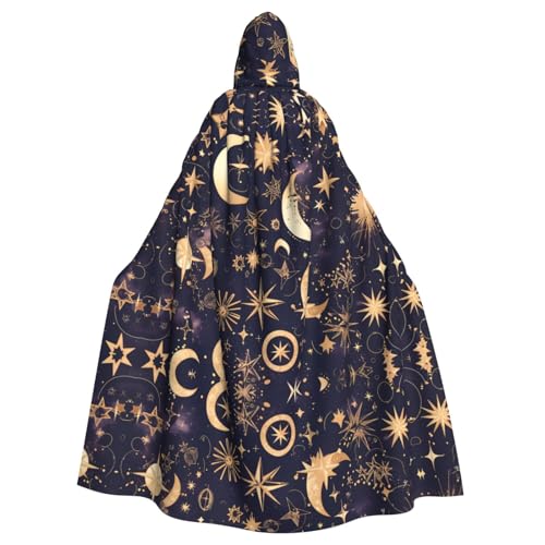 WZYWHJ Goldene Sterne im Nachthimmel Muster Aldult Cosplay Poncho Kapuzenumhang für Damen und Herren Halloween Party von WZYWHJ