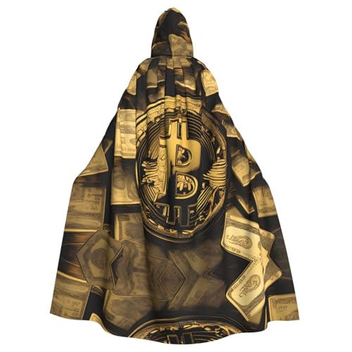 WZYWHJ Goldfarbenes Geld-Symbol-Muster, hochwertiger Cosplay-Poncho mit Kapuze, Umhang für Damen und Herren von WZYWHJ