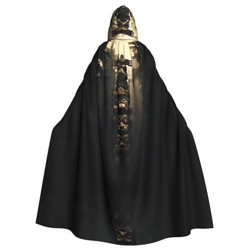 WZYWHJ Holzstatue bedruckter Aldult Cosplay Poncho mit Kapuze für Damen und Herren Halloween Party von WZYWHJ