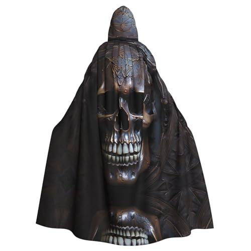 WZYWHJ Kupferfarbener Totenkopf-Druck, Aldult Cosplay-Poncho mit Kapuze, Umhang für Damen und Herren, Halloween-Party von WZYWHJ