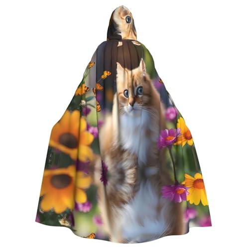 WZYWHJ Lustiges Katzen- und Blumenmuster, Aldult Qualität, Cosplay-Poncho mit Kapuze, Umhang für Damen und Herren, Halloween von WZYWHJ