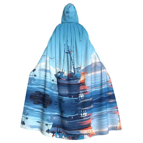 WZYWHJ Marine-Schiff, bedruckter Aldult Cosplay-Poncho mit Kapuze, Umhang für Damen und Herren, Halloween-Party von WZYWHJ