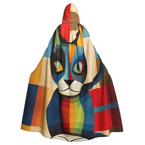 WZYWHJ Moderner Kunst-Poncho mit Katzenmuster, Aldult Qualität, Cosplay-Poncho mit Kapuze, Umhang für Damen und Herren von WZYWHJ