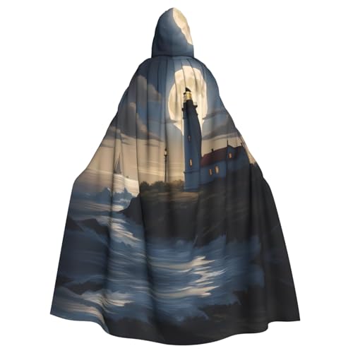 WZYWHJ Moonlight Lighthouse Pattern Aldult Quality Cosplay Poncho Hooded Cloak for men and women Halloween von WZYWHJ