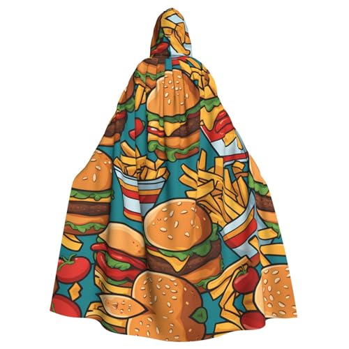 WZYWHJ Niedlicher Burger-Pommes-Druck, Aldult Qualität, Cosplay-Poncho mit Kapuze, Umhang für Damen und Herren, Halloween von WZYWHJ