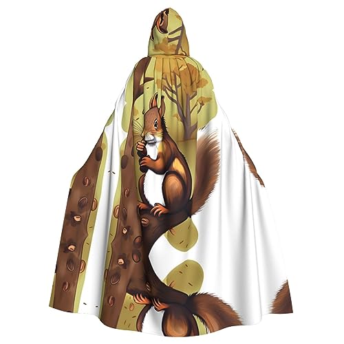 WZYWHJ Nussfressender Eichhörnchen-Druck, Aldult Cosplay-Poncho mit Kapuze, Umhang für Damen und Herren, Halloween-Party von WZYWHJ