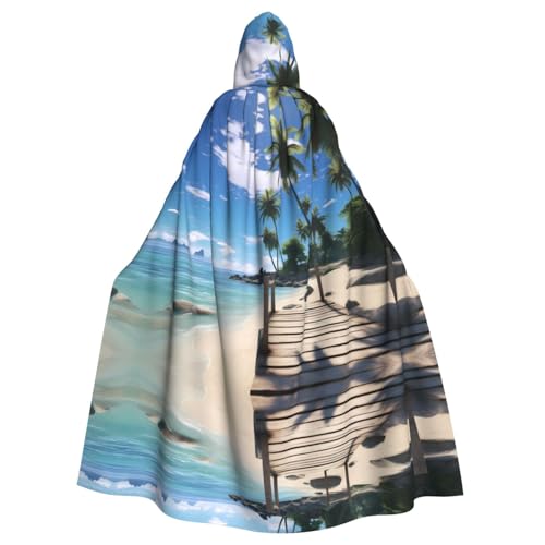 WZYWHJ Paradise Beach Palmen Prints Aldult Qualität Cosplay Poncho Kapuzenumhang für Damen und Herren Halloween von WZYWHJ