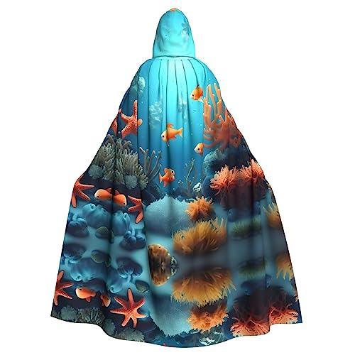 WZYWHJ Poncho mit Kapuze und Korallenfisch, Unterwassermuster, Aldult Cosplay, für Damen und Herren, Halloween-Party von WZYWHJ