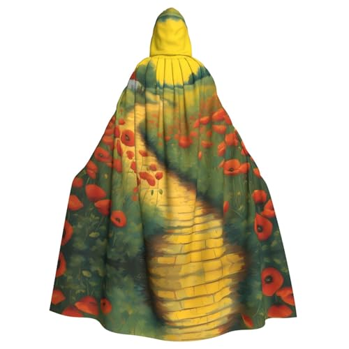 WZYWHJ Poncho mit Mohnblumenfeld, gelber Ziegelsteinstraßenmuster, Aldult, Cosplay-Poncho mit Kapuze, Umhang für Damen und Herren, Halloween-Party von WZYWHJ