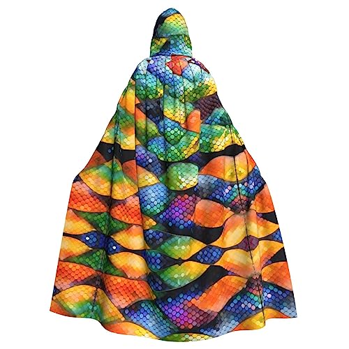 WZYWHJ Regenbogenfischschuppen-Druck Aldult Cosplay Poncho Kapuzenumhang für Damen und Herren Halloween-Party von WZYWHJ