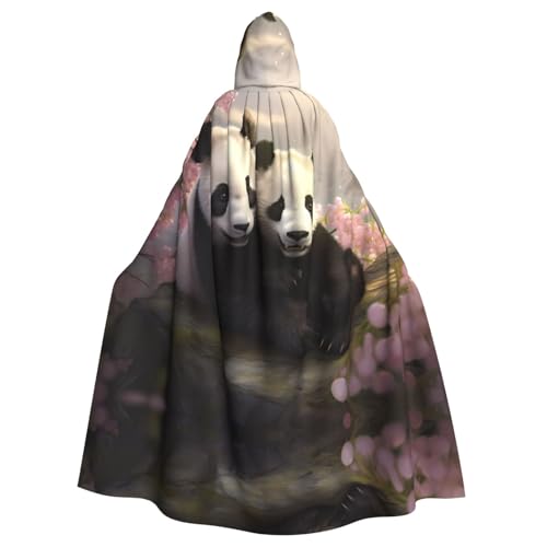 WZYWHJ Schöner Pandas-Druck Aldult Cosplay Poncho mit Kapuze für Damen und Herren Halloween-Party von WZYWHJ