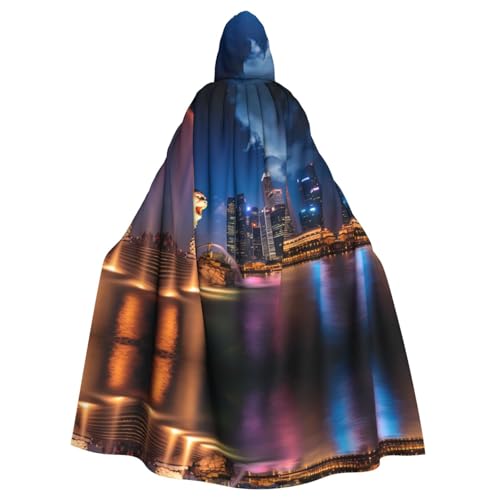 WZYWHJ Singapur-Poncho mit Fischschwanz, Löwe, bedruckt, Aldult, Cosplay-Poncho mit Kapuze, Umhang für Damen und Herren, Halloween-Party von WZYWHJ