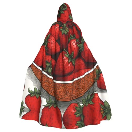 WZYWHJ Süßer Erdbeeren-Druck Aldult Cosplay Poncho Kapuzenumhang für Damen und Herren Halloween Party von WZYWHJ