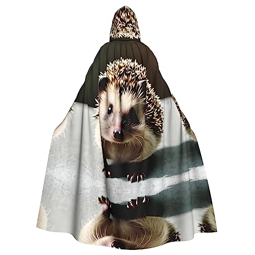 WZYWHJ Süßer Igel-bedruckter Cosplay-Poncho mit Kapuze, Umhang für Damen und Herren, Halloween-Party von WZYWHJ