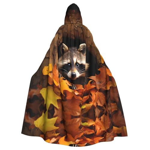 WZYWHJ Waschbär im Herbst Baum-Lochmuster Aldult Qualität Cosplay Poncho Kapuzenumhang für Damen und Herren Halloween von WZYWHJ