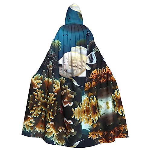 WZYWHJ Weiß-goldener Fischmuster Aldult Cosplay Poncho mit Kapuze für Damen und Herren Halloween-Party von WZYWHJ