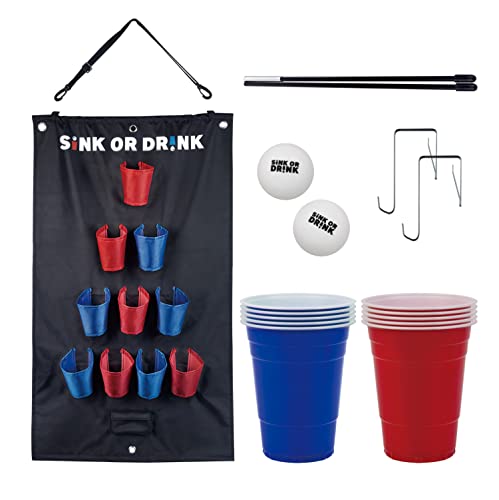 Waboba Sink or Drink Game – Aufhängbares Beer Pong Set Party Trinkspiel für Erwachsene, einstellbares Zielset, Becher & Bälle inklusive, aufrollbar für Reise & Sport - Schwarz von Waboba