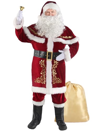 Wabolay Weihnachtsmann-Kostüm für Herren, Weihnachtsmann-Anzug, Erwachsene, 12-teilig, Deluxe-Profi-Weihnachtsmann-Outfit, Weihnachtsanzüge, Erwachsene, Größe S von Wabolay