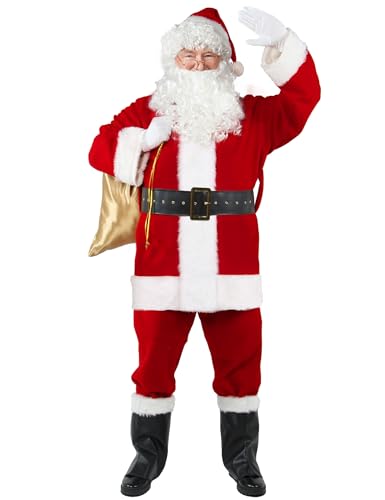 Wabolay Weihnachtsmann-Kostüm für Herren, professioneller Weihnachtsmann-Anzug, Erwachsene, 10-teilig, Deluxe-Weihnachtsmann-Outfit, für Erwachsene, Cosplay, Urlaub, Set, Größe S von Wabolay