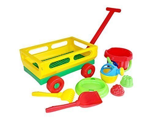 WADER Handwagen Bollerwagen mit Eimergarnitur Schaufel Rechen Eimer 8 tlg von Wader Quality Toys