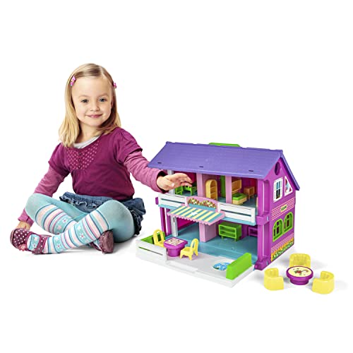 Wader 25400 Play House Puppenhaus Spielset, Zweistöckig, Tragegriff, 14 Zubehörteile, Breite 37cm, Hohe 30cm, ab 3 Jahren, Multicolour, 37cm x 30cm von Wader