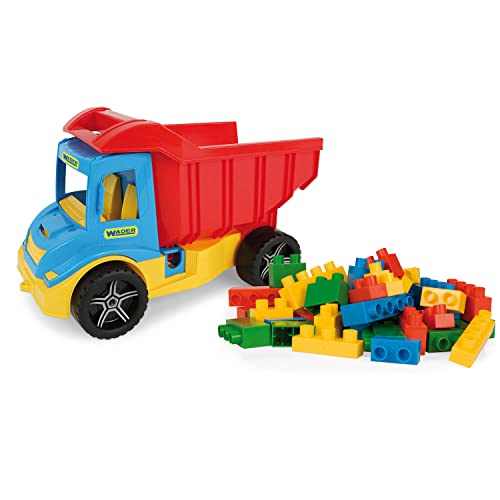 Wader 32330 - Multi Truck Kipper mit arretierbarer Mulde, inklusive bunter Bausteine, Spielzeugauto ab 12 Monaten, ca. 38 cm, mehrfarbig, ideal als Geschenk zum phantasievollen Spielen von Wader