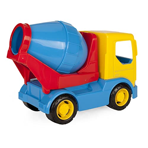 Wader 35313 - Tech Truck Betonmischer mit drehbarer Trommel und stabilen Stahlachsen, ca. 23,5 x 11,5 x 17 cm groß, ab 12 Monaten, ideal als Geschenk für kreatives Spielen von Wader