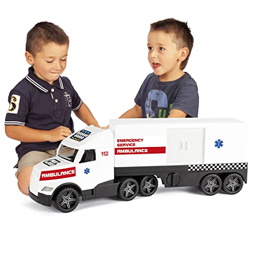 Wader 36210 - Magic Truck Ambulanz-Einsatzfahrzeug mit Seitentür, ab 3 Jahren, ca. 79 cm, ideal als Geschenk für kreatives Spielen von Wader