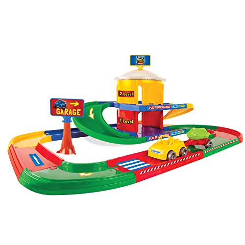 Wader 53010 Play Tracks Garage auf Zwei Ebenen mit Fahrzeug und 3,4 m Spielstraße, ab 12 Monaten, Mehrfarbig, Standard von Wader