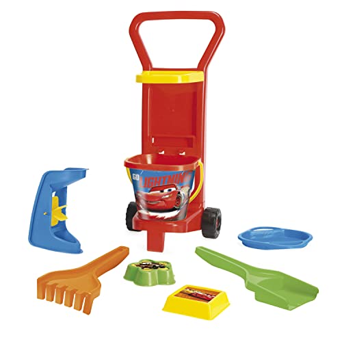 Wader 77371 - Sandspielzeug DISNEY Pixar Cars mit Caddy, Eimer, Sandmühle, Sieb, Schaufel, Rechen und 2 Sandformen, 8-teilig, bunt, ideal als Geschenk für kreatives Spielen von Wader