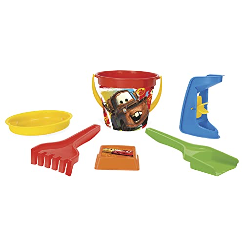 Wader 77637 - Eimergarnitur DISNEY Pixar Cars mit Eimer, Sieb, Sandmühle, Schaufel, Rechen und Sandform, 6-teilig, bunt, ideal als Geschenk für kreatives Spielen von Wader