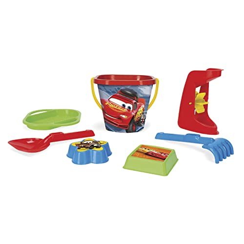 Wader 77642 - DISNEY Pixar Cars Strandset mit Eimer, Sieb, Sandmühle, Schaufel, Rechen und 2 Sandformen, 7-teilig, ab 12 Monaten, ideal für Garten, Sandkasten, Strand oder als Geschenk von Wader