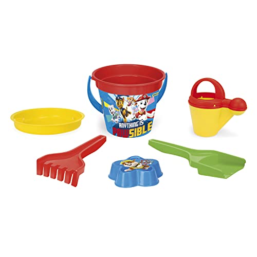 Wader 81137 - Eimergarnitur Paw Patrol mit Eimer, Sieb, Wasserkanne, Schaufel, Rechen und Sandform, 6-teilig, ideal als Geschenk für kreatives Spielen von Wader