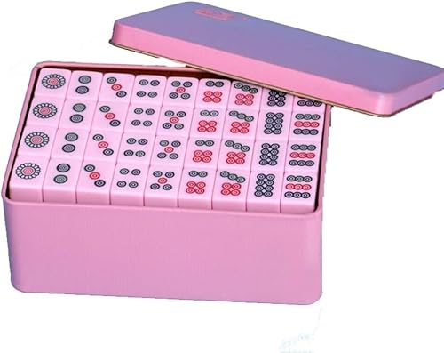 WaiDXn Mahjong Mini-Mahjong-Reise-Mahjong-Spielset, 20 mm, Smaragd, inklusive 144 Spielsteinen mit Eisen-Box, Mahjong-Fliesen (Rosa) von WaiDXn