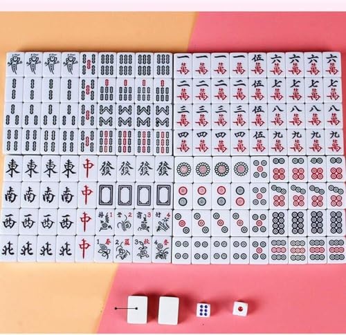 WaiDXn Mahjong-Set, Mahjong-Kartenset, chinesisches rosa Mahjong, tragbar, 144 Keramikfliesen, klassisches Mahjong-Spielset von WaiDXn