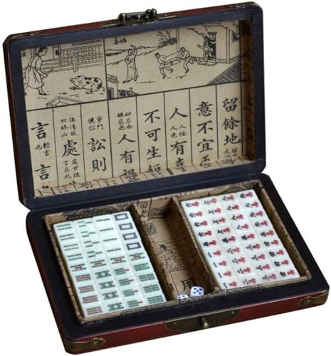 WaiDXn Mahjong Set Antikes chinesisches Mahjong Set Holzbox Reise Familie Mahjong von WaiDXn