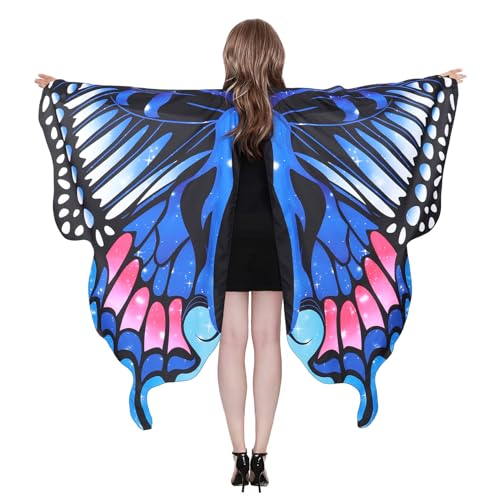 Schmetterlingsflügel für Damen Schmetterling Kostüm Fancy Kleid Damen Motten Flügel Schmetterling Cape Halloween Kostüme, Blau, 168*135 cm von Waist Wow