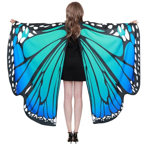 Schmetterlingsflügel für Damen Schmetterling Kostüm Fancy Kleid Damen Motten Flügel Schmetterling Cape Halloween Kostüme, Blau Grün, 168*135 cm von Waist Wow