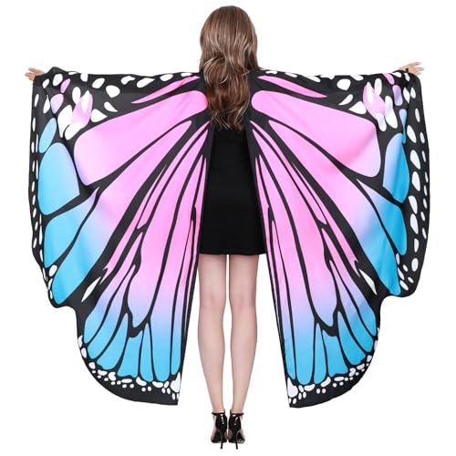 Schmetterlingsflügel für Damen Schmetterling Kostüm Fancy Kleid Damen Motten Flügel Schmetterling Cape Halloween Kostüme, Blau Rosa, 168*135 cm von Waist Wow