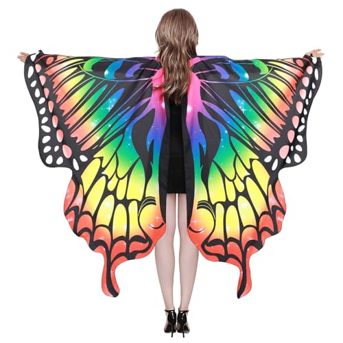 Schmetterlingsflügel für Damen Schmetterling Kostüm Fancy Kleid Damen Motten Flügel Schmetterling Cape Halloween Kostüme, Mehrfarbig, 168*135 cm von Waist Wow