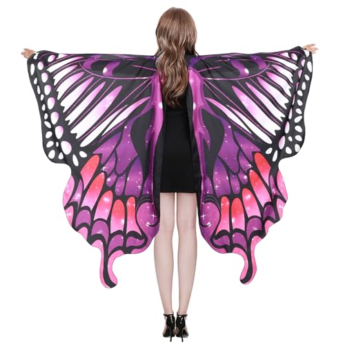 Schmetterlingsflügel für Damen Schmetterling Kostüm Fancy Kleid Damen Motten Flügel Schmetterling Cape Halloween Kostüme, Lila, 168*135 cm von Waist Wow