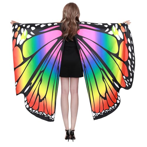 Schmetterlingsflügel für Damen Schmetterling Kostüm Fancy Kleid Damen Motten Flügel Schmetterling Cape Halloween Kostüme, Rot Gelb, 168*135 cm von Waist Wow